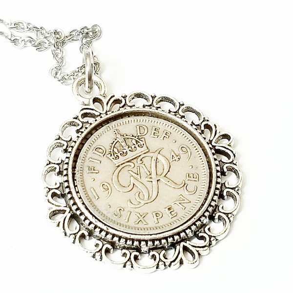 1947 Lucky Sixpence Pendant Necklace 76th Birthday Gifts for Women Bracelet Key Chain Born in 1947 Gifts for Women, Sixpence in Her Shoe