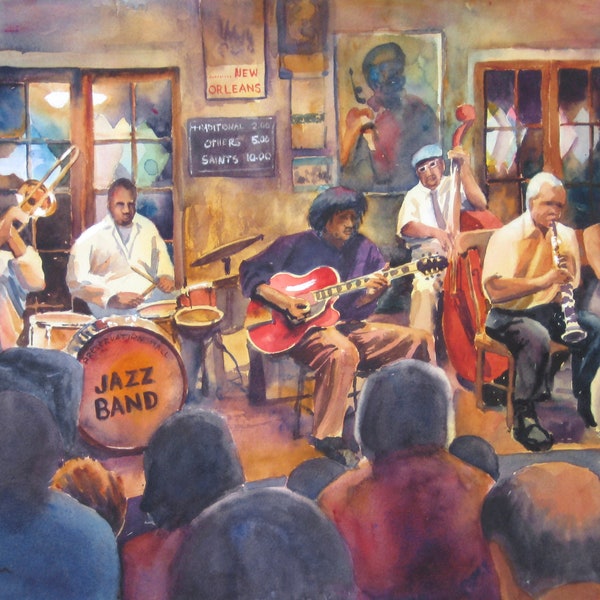 Preservation Hall Jazz Band watercolor art print, New Orleans jazz musicians
