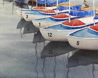 No Sails Today, original watercolor, marina, sailboats