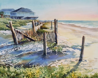 Sand Fence, original watercolor painting