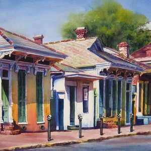 New Orleans French Quarter historic creole cottages watercolor art print