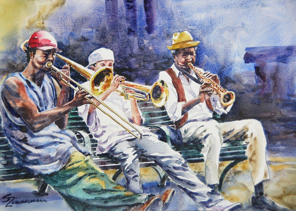 New Orleans Strassenmusiker Jazz Blaskapelle Aquarell Etsy