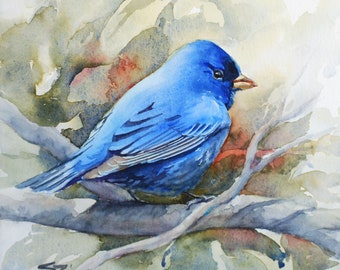 Indigo Bunting, blue bird, bird lovers watercolor print