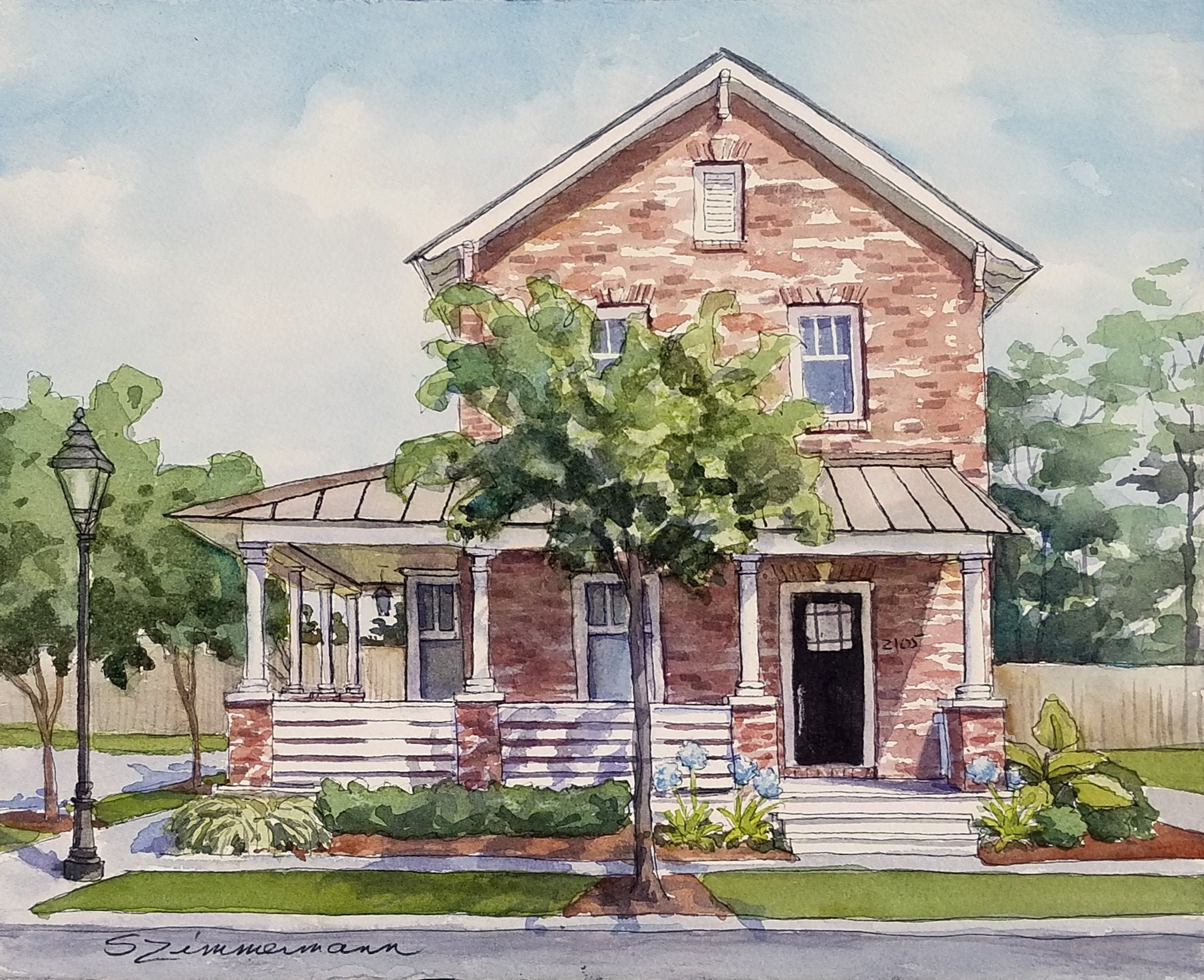 House portrait, 8x10 original watercolor house painting, real estate