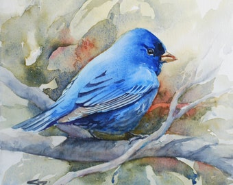 Indigo Bunting, blue bird, bird lovers watercolor print