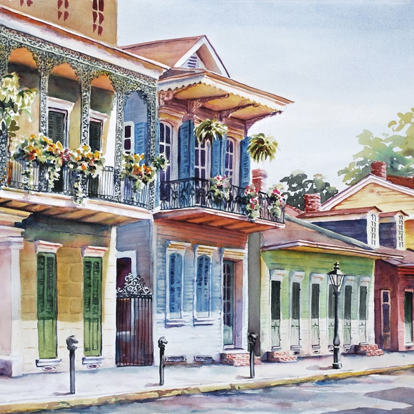 Vieux Carre, historic architecture New Orleans French Quarter watercolor art print