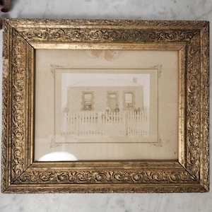 Antique Photo, Ornate Rustic Gold Wood Frame, Victorian Ladies, Hollywood Regency Style