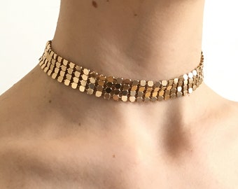 Band Choker Necklace | CLASSY BITCH Metal Mesh Choker in Gold, Seafoam Green, Black, or White