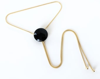 Onyx Stone Bolo | Handmade Onyx Bolo Tie Necklace, Western Jewelry, Snake Chain Necklace, Adjustable Jewelry, Unisex Necklace, Mens Bolo Tie