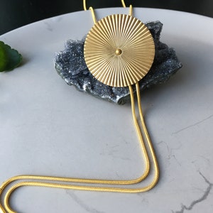 Circle Gold Bolo | Handmade Art Deco Bolo Tie Necklace, Western Jewelry, Snake Chain Necklace, Adjustable Jewelry, Unisex Necklace