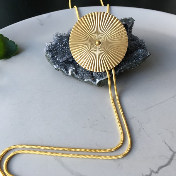 Circle Gold Bolo | Handmade Bolo Tie, Snake Chain Necklace, Adjustable Jewelry, Unisex Necklace, Art Deco Necklace