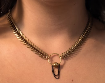 Gold Choker Necklace | LUXX Fishbone Choker, O Ring Choker, Thick Chain Choker, Chunky Chain Choker, Brass Choker, Handmade Jewelry