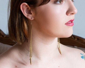 Gold Fishbone Earrings | LUXX Spike Earrings, Gold Dangle Earrings, Drop Earring