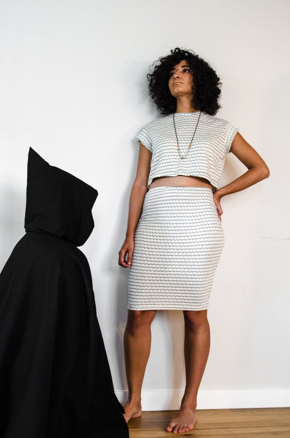 Cream pencil top mini skirt