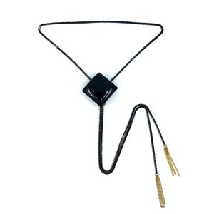 Onyx Bolo Tie | Handmade Art Deco Bolo Tie Necklace, Western Jewelry, Snake Chain Necklace, Adjustable Jewelry, Unisex Necklace