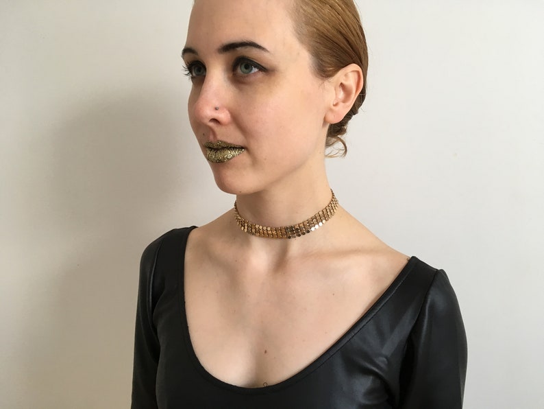 Band Choker Necklace CLASSY BITCH Metal Mesh Choker in Gold, Seafoam Green, Black, or White image 3