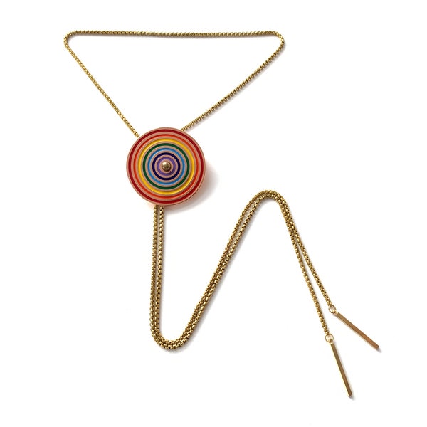 Rainbow Bolo Tie | PRAIRIE QUEER Bolo Tie Necklace, Rainbow Pride Jewelry, Gender Neutral Accessories, Adjustable Unisex Necklace