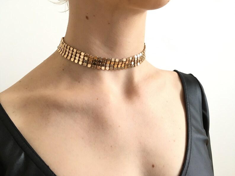 Band Choker Necklace CLASSY BITCH Metal Mesh Choker in Gold, Seafoam Green, Black, or White image 1