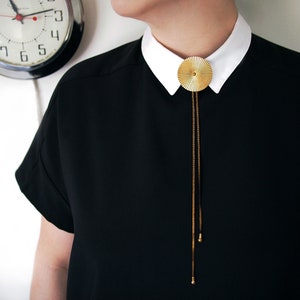 Circle Bolo Tie | TROLLOP Bolo Tie Necklace, Gold Bolo Tie, Adjustable Jewelry, Art Deco Necklace, Vintage Bolo Tie, Unisex Necklace