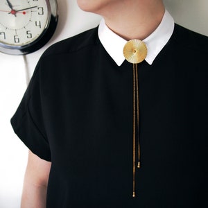 Circle Bolo Tie | TROLLOP Bolo Tie Necklace, Gold Bolo, Circle Bolo, Adjustable Jewelry, Art Deco Bolo, Vintage Bolo Unisex Jewelry,