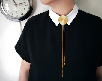 Circle Bolo Tie | TROLLOP Bolo Tie Necklace, Gold Bolo, Circle Bolo, Adjustable Jewelry, Art Deco Bolo, Vintage Bolo Unisex Jewelry,