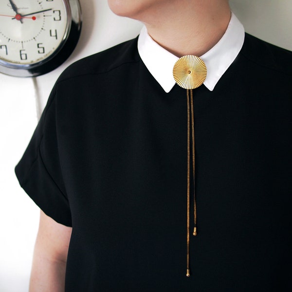 Circle Bolo Tie | TROLLOP Bolo Tie Necklace, Gold Bolo, Circle Bolo, Adjustable Jewelry, Art Deco Bolo, Vintage Bolo Unisex Jewelry,