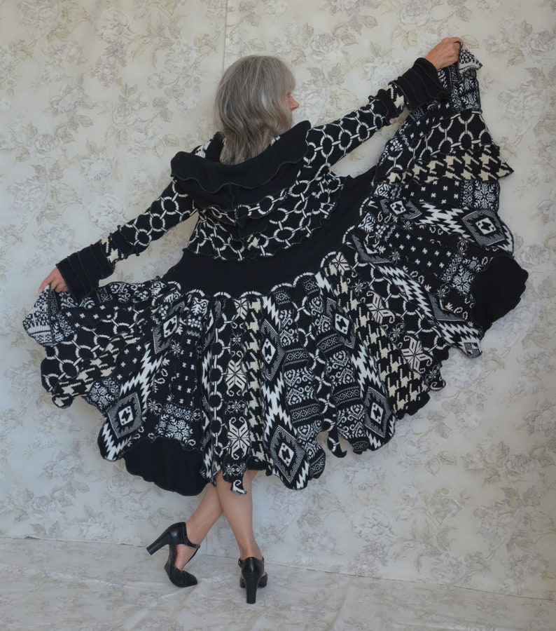 Upcycled sweater coat One of a Kind Recycled fashion Laridae- Katwise inspired Festival coat