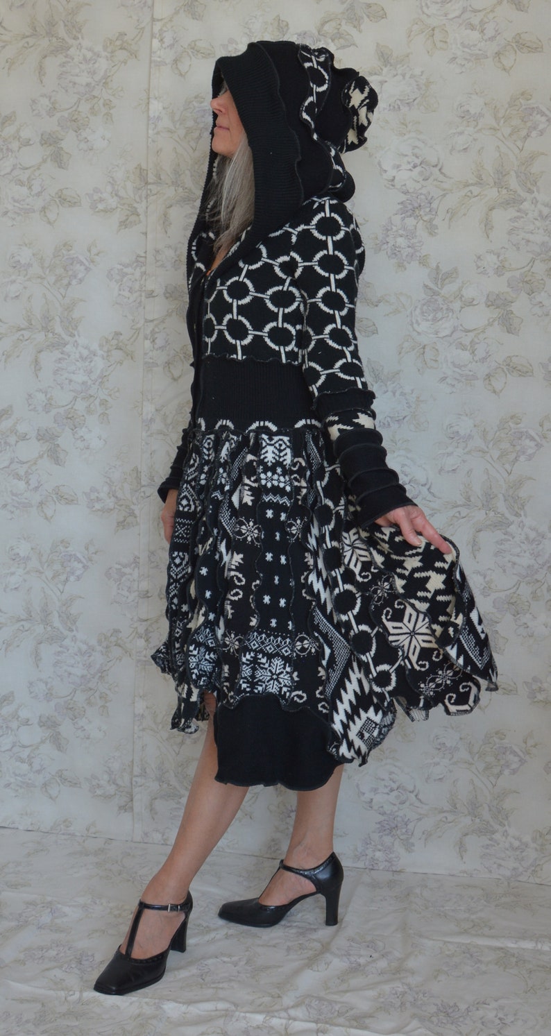 Upcycled sweater coat One of a Kind Recycled fashion Laridae- Katwise inspired Festival coat