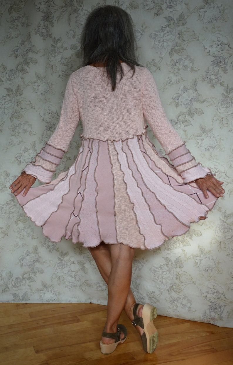 recycled fashion Peony- Soft pink cotton dress upcycled sweater Small