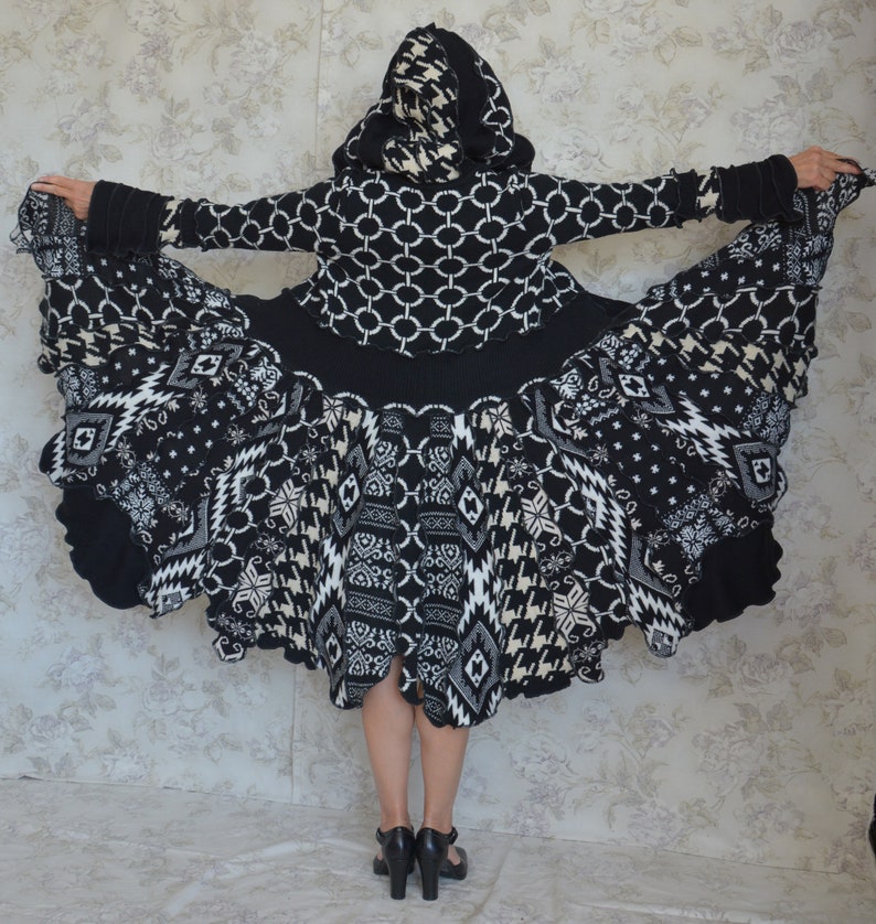 Upcycled sweater coat One of a Kind Recycled fashion Laridae- Katwise inspired Festival coat