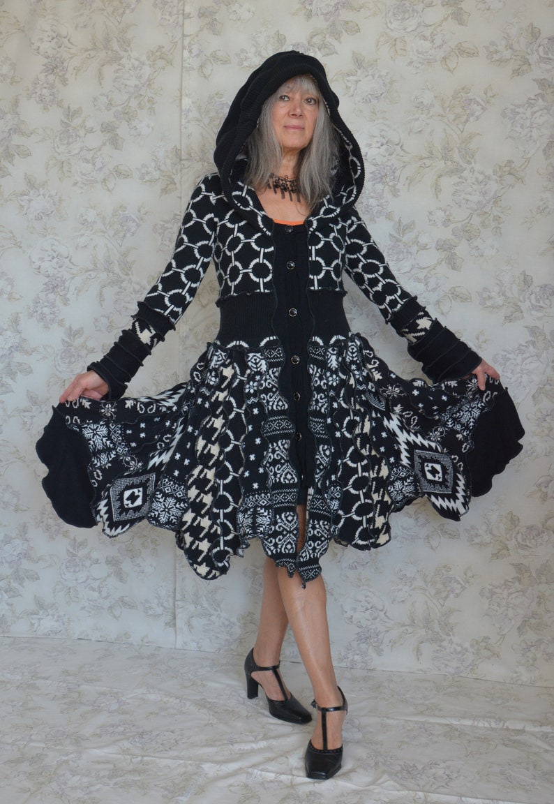 Upcycled sweater coat One of a Kind Recycled fashion Laridae- Katwise inspired Festival coat