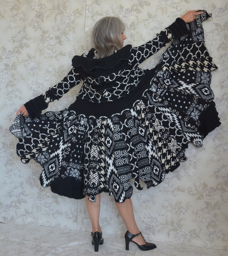 Upcycled sweater coat One of a Kind Recycled fashion Laridae- Katwise inspired Festival coat
