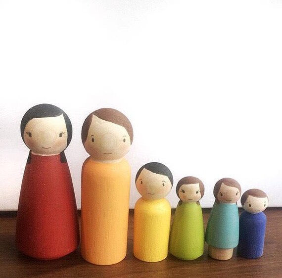 wooden peg doll family