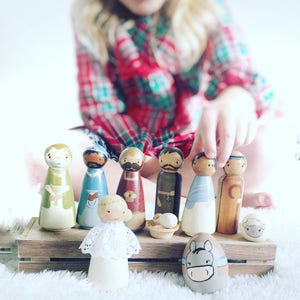 Wooden Nativity Set / 11 piece Large Wooden Nativity Scene / Peg Dolls / Peg Doll / Christmas Decoration