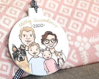 personalized 2021 Christmas Ornament Family portrait Hand painted on wood from photo.