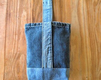 Upcycled Denim Double Wine Tote Bag: Eco-Friendly Blue Jean Carrier