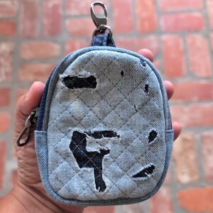 Upcycled Denim Mini Backpack Pouch: Zippered Keychain Bag Charm