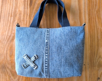 Upcycled Denim Tote Bag with Zipper and Belt Loop Detailing