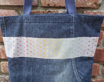 Denim Jeans Purse with Pink Acrylic Handles