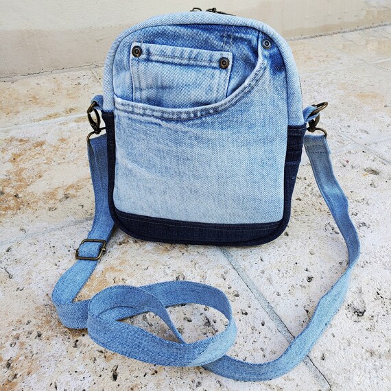 Denim Mini Crossbody Bag Upcycled Jeans Sling Bag Jeans Pockets Bag Casual Denim Bag Etsy