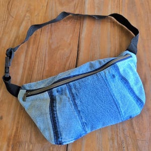 Upcycled Jeans Waist Bag, Reclaimed Pieced Denim Fanny Pack, Casual Denim Bag, Ecofriendly Sling Bag, Adjustable Strap