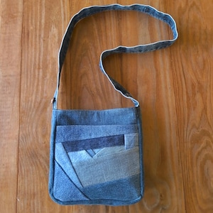 Upcycled Jeans Shoulder Bag, Soft Structured Denim Bag with Reclaimed Waistband Strap, Boho Reclaimed Jeans Bag with Slip Pocket