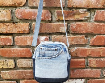 Denim Mini Crossbody Bag, Upcycled Jeans Sling Bag, Jeans