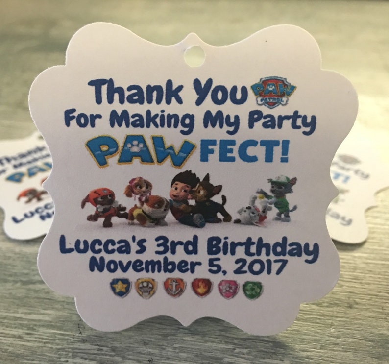 Paw Patrol Birthday Party Thank You Favor Tags Paw Patrol - Etsy