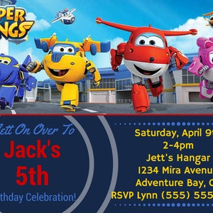 Super Wings Digital Birthday Invitation, Super Wings Birthday, Super Wings Party, print at home Super Wings, Thank you card, super wings image 1