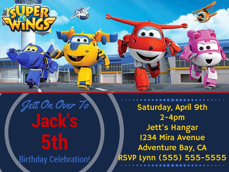 Super Wings Digital Birthday Invitation, Super Wings Birthday, Super Wings Party, print at home Super Wings, Thank you card, super wings image 1