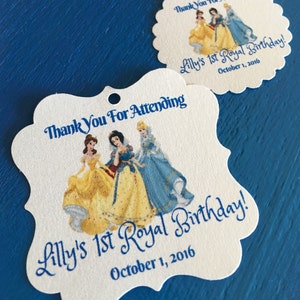 Disney Princesses Cinderella, Snow White, Belle birthday party favor tag, Cinderella party, Snow White party, Belle party, princess party