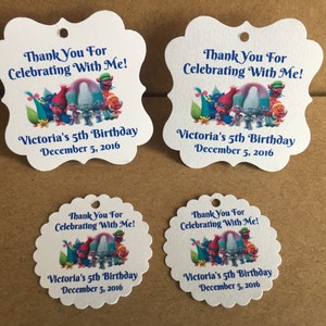 Trolls movie, Poppy, Branch, birthday favor tags, birthday party favors, trolls party, trolls movie party, trolls birthday