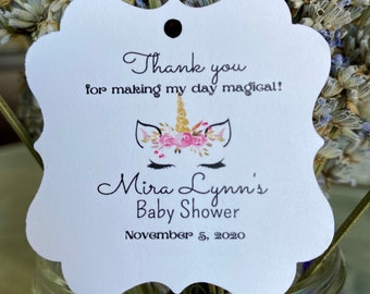 Unicorn shower favor tag, magical baby shower favor tags, sweet shower thank you tags, magical baby shower, unicorn theme shower favor tag