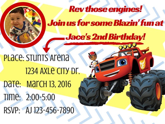 Editable Blaze and the Monster Machines Birthday Invitation DIY